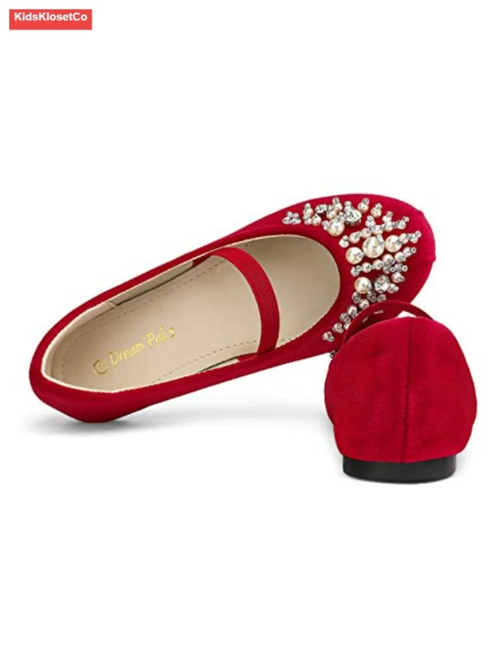Girls Ballet Flats Mary Jane Dress Shoes Pearl Rhinestone Slip-On Party Wedding